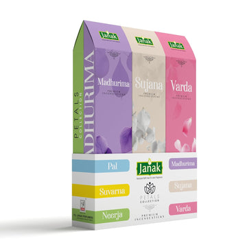 Premium Petals collection showing purple, white and pink incense boxes