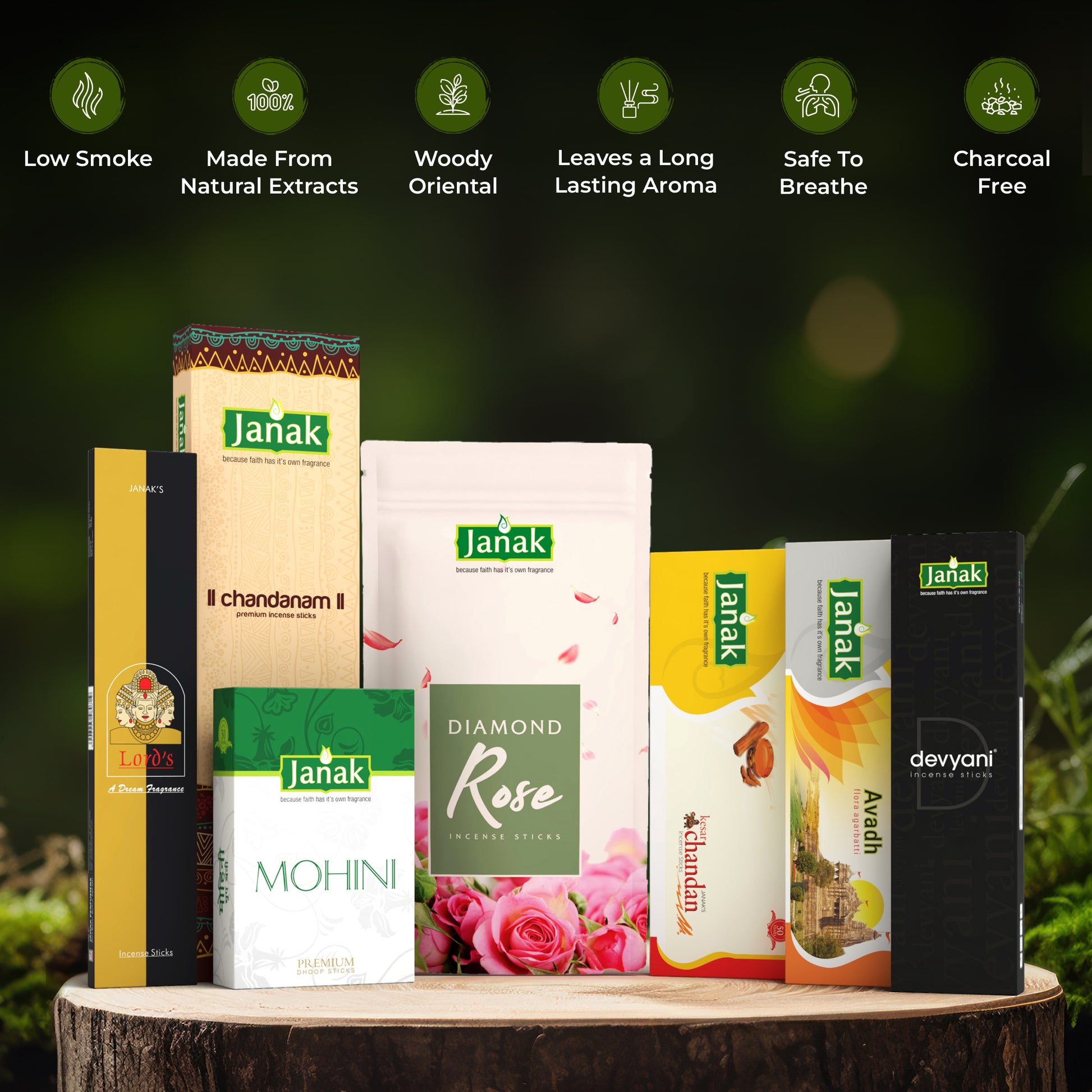 A combo pack of 7 Star Fragrances incense sticks, each with a unique, long-lasting aroma. Perfect for daily pooja, relaxation, or refreshing your space.
