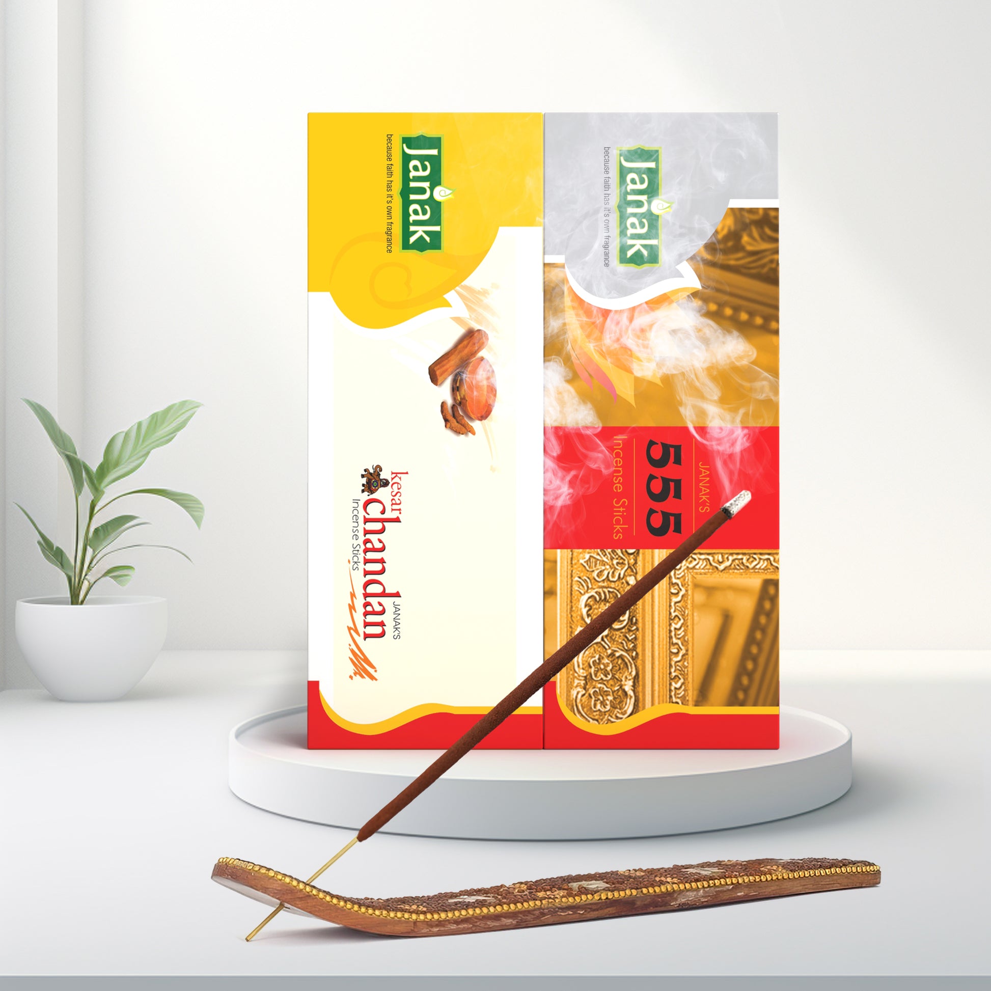 The Keshar Chandan & 555 MegaSaver Combo offers two rich, long-lasting incense fragrances in one value pack. Ideal for daily pooja, meditation, or creating a calm home atmosphere.