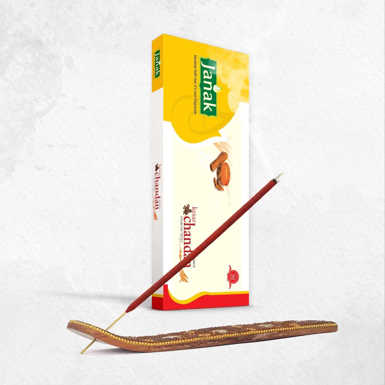 Janak Kesar Chandan Incense Sticks blend the rich scent of saffron with calming sandalwood. Perfect for prayers, meditation, or simply refreshing your space with a soothing aroma.