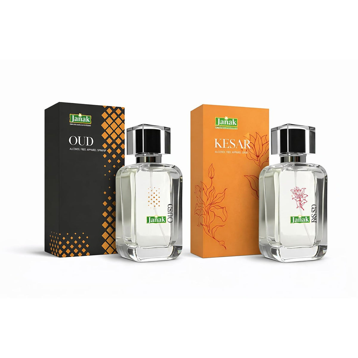 Janak Oud & Kesar Alcohol Free Apparel Spray Combo, 2 × 100 ml – both boxes with bottles
