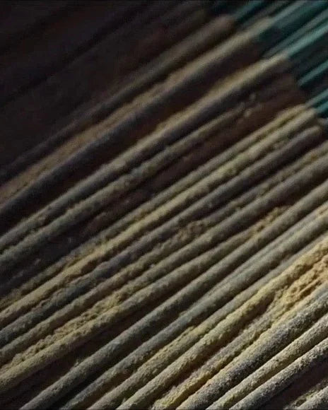 Finished masala incense sticks laid in bundles
